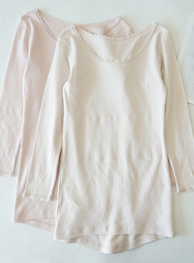 小瑕疵日系女士纯棉护腰款圆领九分袖内衣秋衣T恤打底衫N98有大码