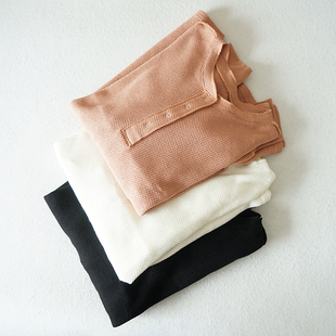 别致设计感日系女士宽松柔软圆领长袖 春秋上衣T162 T恤中长款