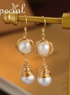 SPECIAL淡水珍珠长款显瘦个性设计耳钉耳针耳坠耳环2026年新款
