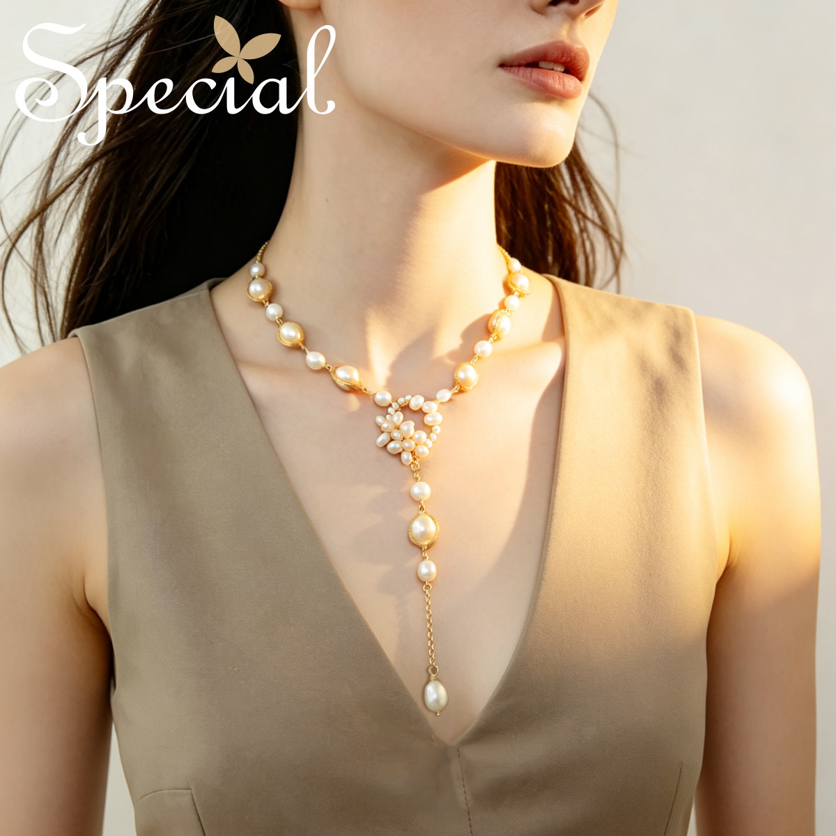 SPECIAL欧美轻奢淡水珍珠颈链可调节个性毛衣链项链长链2026年新