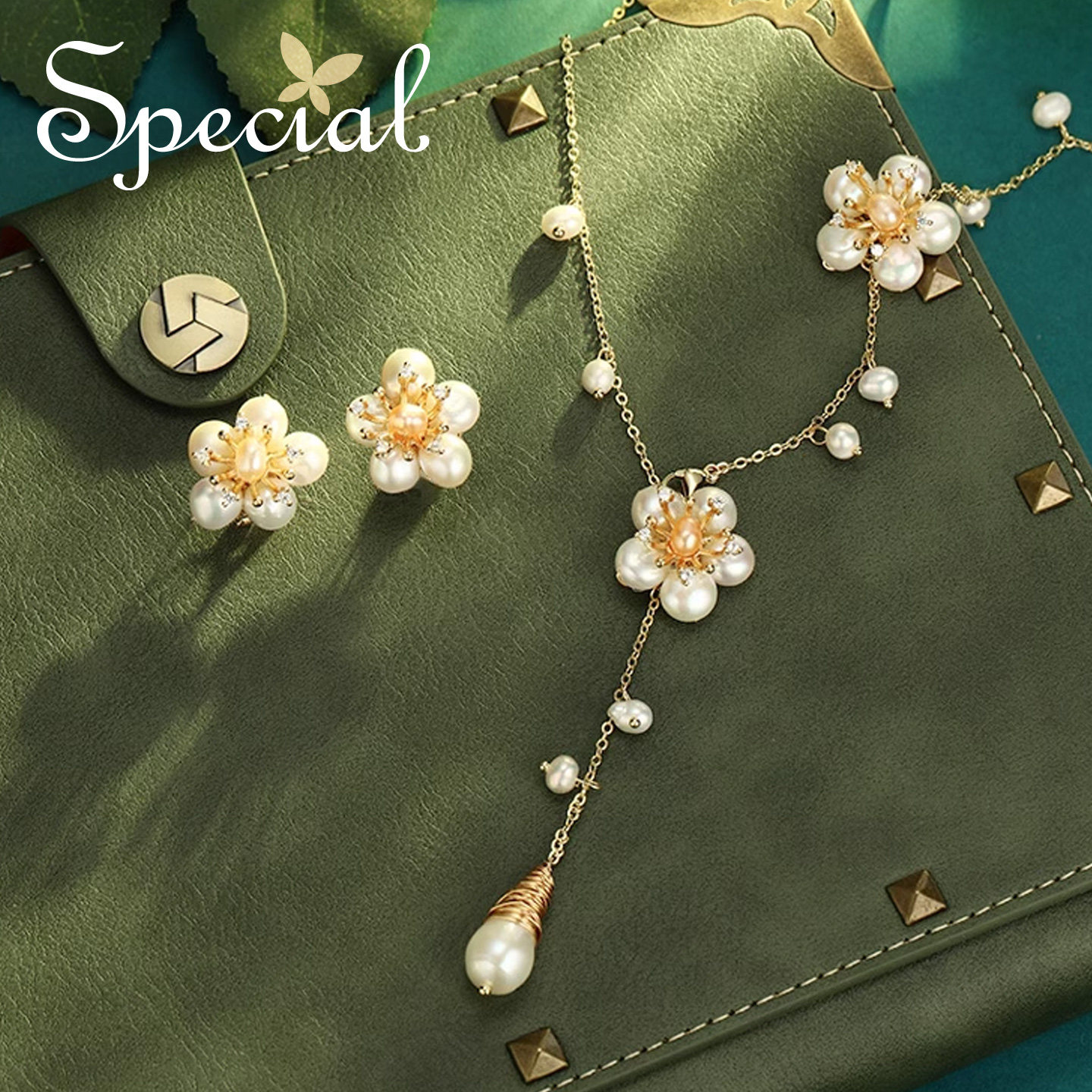 SPECIAL淡水珍珠森系花朵轻奢气质设计项链耳饰套装女2026年新款