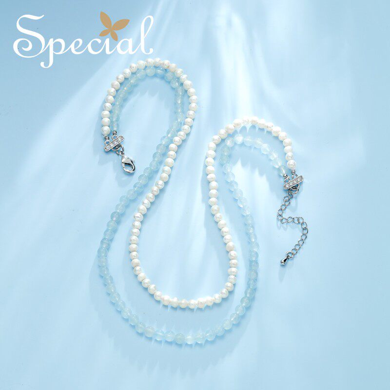 SPECIAL欧美时尚设计海蓝宝淡水珍珠小米珠颈链项链女2026年新款