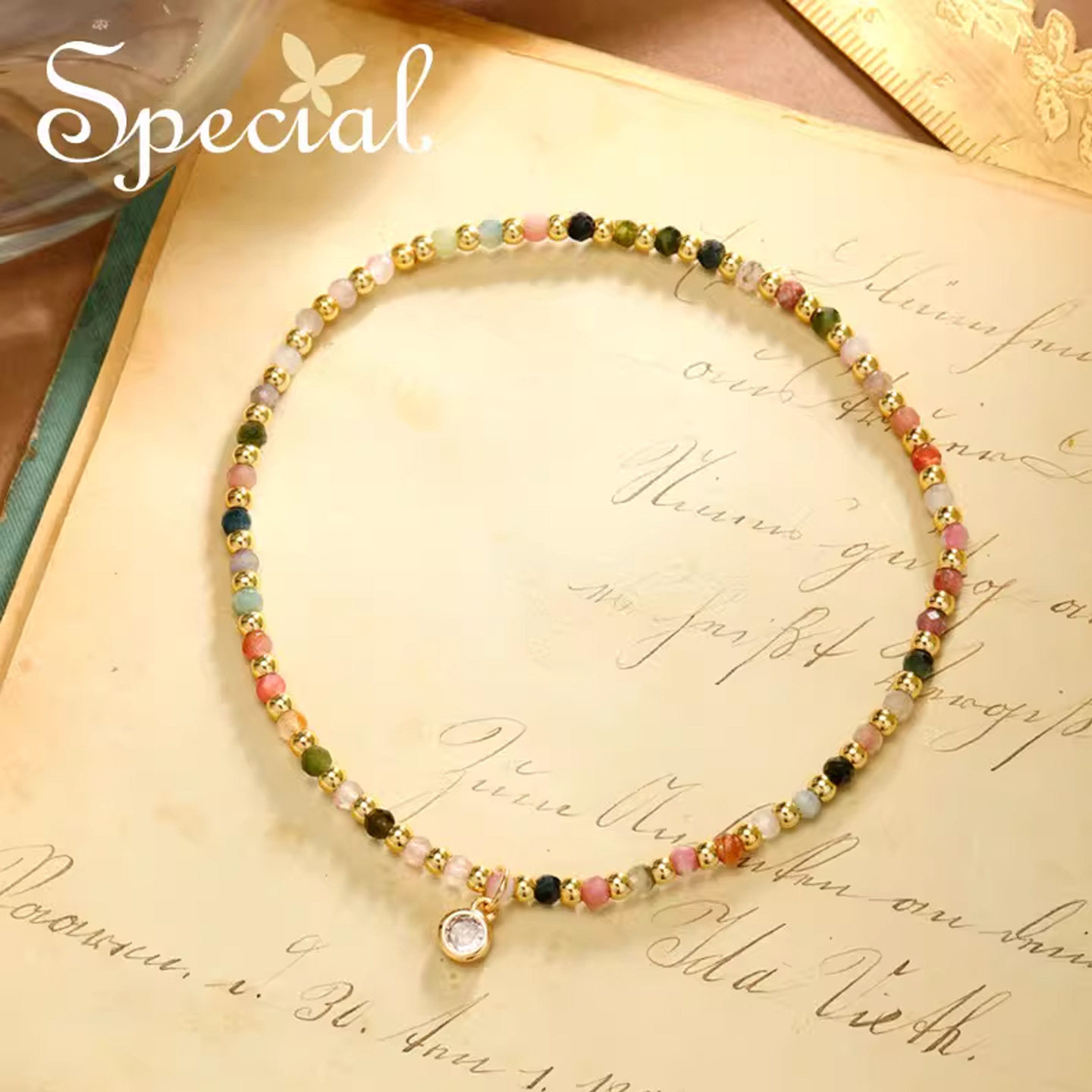 SPECIAL欧美轻奢复古设计碧玺弹性脚链脚环脚饰女2026年新款礼物