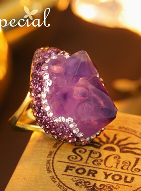 SPECIAL紫水晶轻奢设计感开口可调节小众戒指指环饰品女2026新款