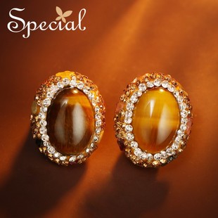SPECIAL美拉德色小众复古虎眼石碧玺耳钉耳环耳饰女2026新款礼物