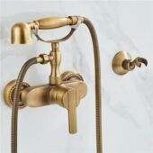 欧美式 仿古拉丝 复古花洒铜冷热单把手调节浴缸淋浴花洒龙头挂壁式