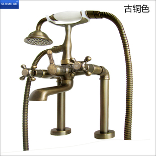 龙头 立式 仿古铜电话机浴缸水龙头直立式 双控龙头淋浴花洒欧式