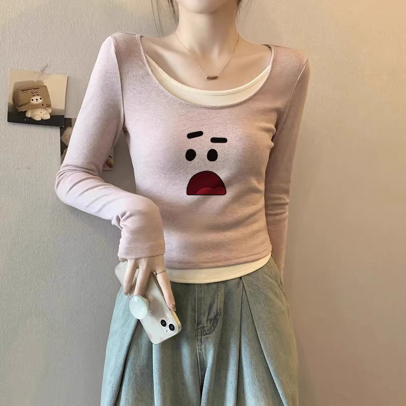 撞色内搭打底衫上衣女装秋冬2025新款修身显瘦甜辣妹外穿长袖T恤