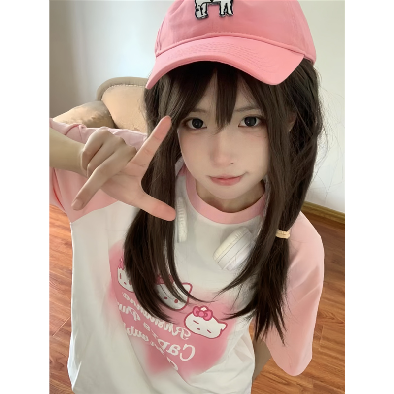 hellokitty粉色夏季新款插肩短袖t恤女小个子奶系软妹可爱上衣ins