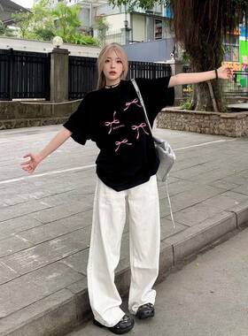 黑色短袖t恤女2025新款爆款高级感纯棉宽松圆领内搭半袖体恤上衣