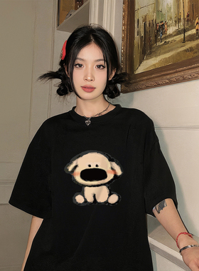 黑色t恤女2025新款爆款宽松短袖纯棉体恤夏季半袖独特超好看上衣