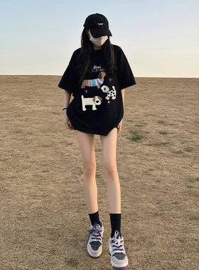 短袖t恤女2025新款爆款夏季纯棉宽松体恤黑色打底衫内搭半袖上衣