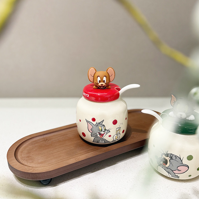 猫和老鼠陶瓷调味罐套装高颜值小众创意家用厨房带盖带勺调料罐