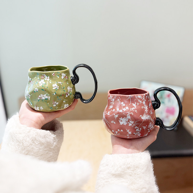 高颜值复古花卉陶瓷杯马克杯家用喝水杯小众设计礼物伴手礼大容量