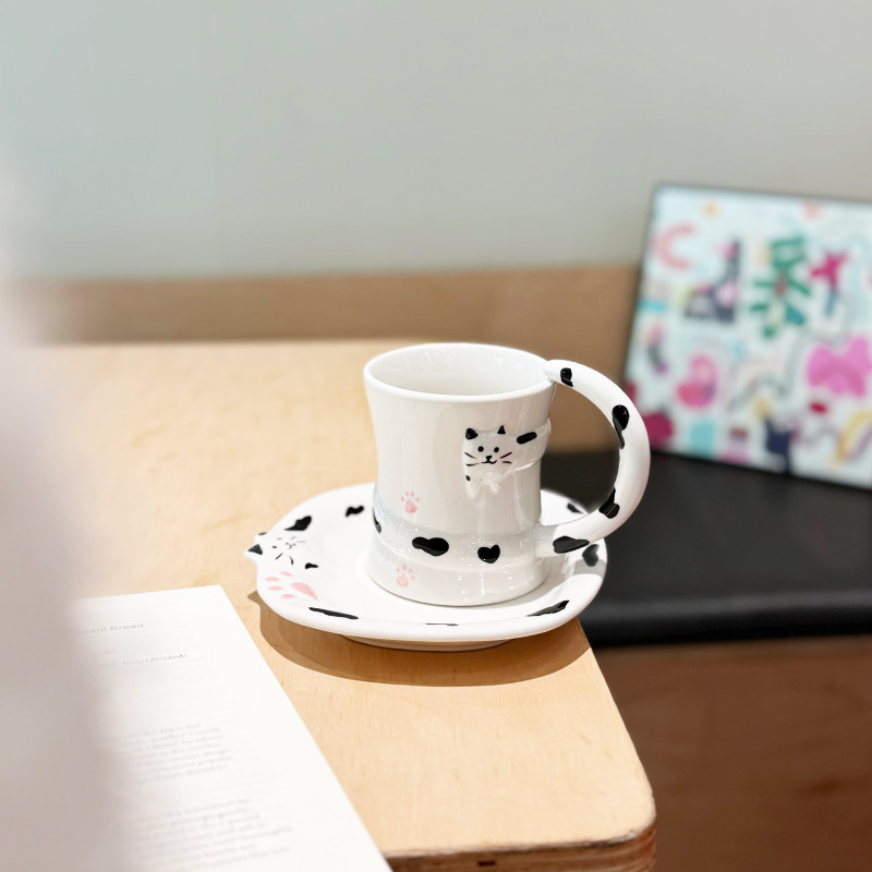 猫咪陶瓷杯碟套装高颜值可爱卡通家用喝水杯子咖啡杯礼物伴手礼