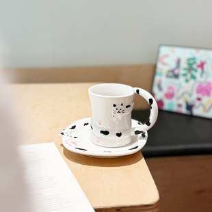 猫咪陶瓷杯碟套装高颜值可爱卡通家用喝水杯子咖啡杯礼物伴手礼