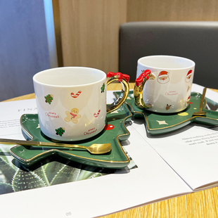 圣诞咖啡陶瓷杯杯碟精美家用水杯精美下午茶精致礼物