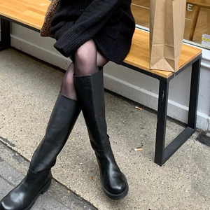 ZA靴子女2023秋冬新款粗跟显瘦大筒围长靴不过膝高筒靴宽筒骑士靴