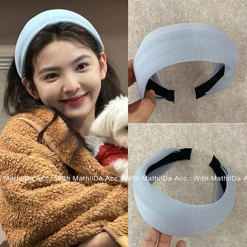 章若楠同款蓝色宽边发箍甜美可爱海绵布艺高颅顶发饰外出头箍头饰