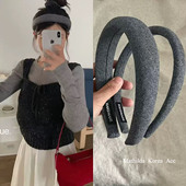 毛呢灰色纯色高颅顶发箍女百搭外出2025新款 百搭洗脸发卡复古头箍