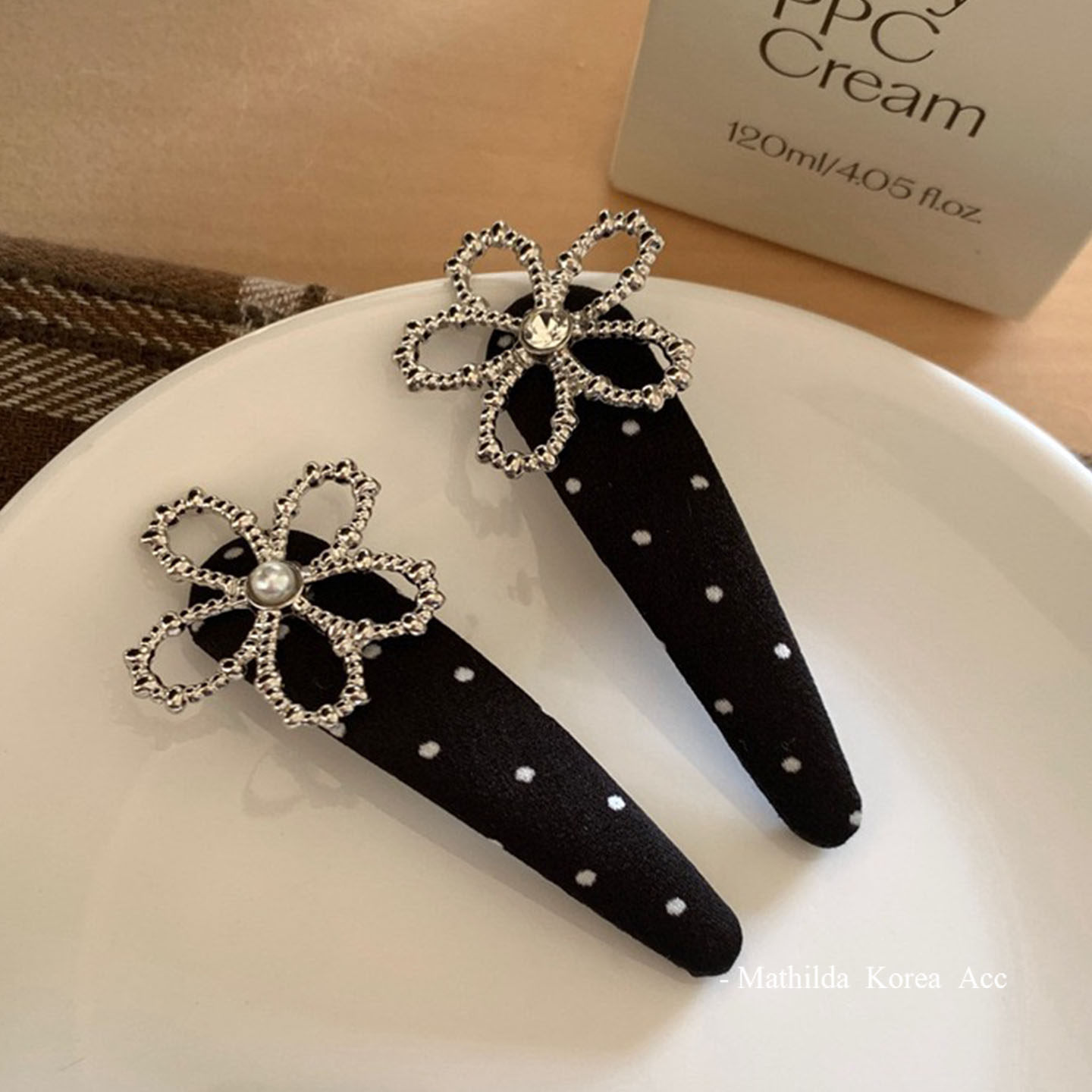 高端波点闪钻花朵刘海发夹