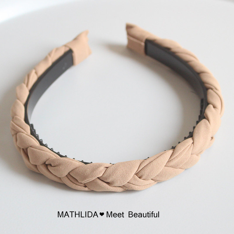 韩国东大门布艺麻花辫子发箍纯色百搭带齿防滑头箍气质发带发饰新