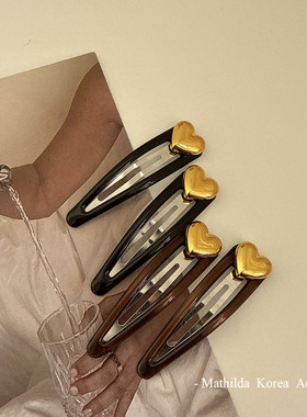 韩国ins风新金色爱心黑色尖嘴BB夹发夹 时尚简约刘海夹侧边夹发饰