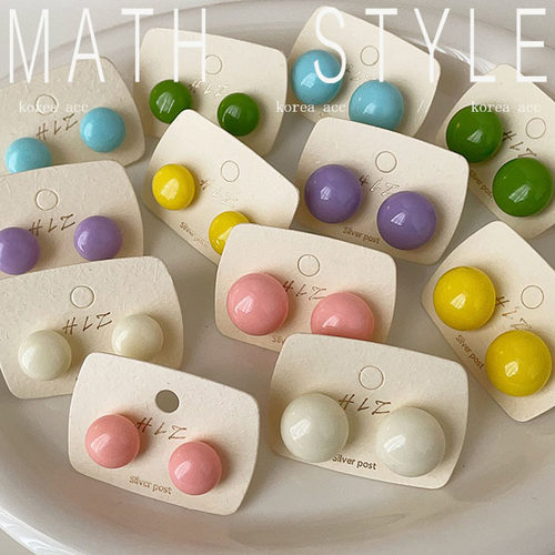 甜美马卡龙糖果色馒头珠耳钉女