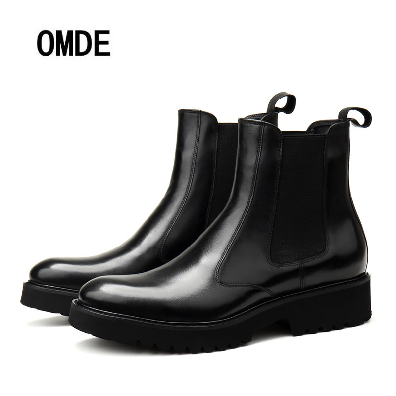 2026新款真牛皮厚底增高套筒切尔西靴中筒靴男靴子商务正装皮靴男