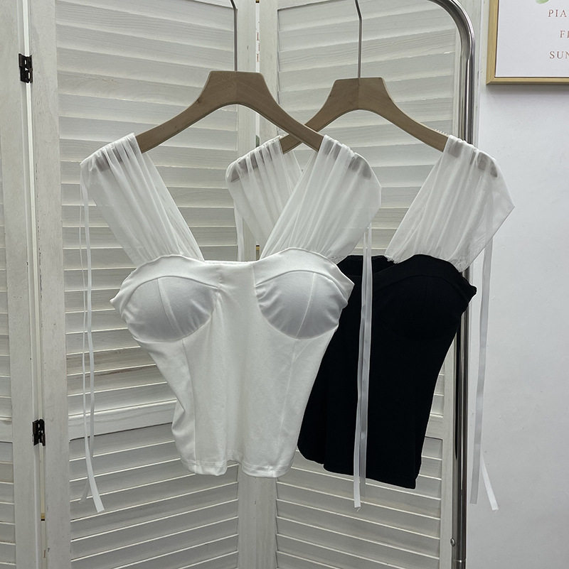 韩版网纱拼接带胸垫无袖吊带衫 肩部系带露背上衣背心小衫t恤衫女,女装/女士精品,抹胸,淘宝优惠券,粉丝福利购,淘宝优惠卷