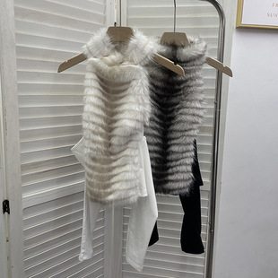 挂袖 高领斑马纹毛毛拼接长袖 露背断袖 短款 上衣女冬 挂脖露肩t恤衫