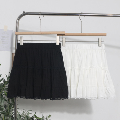 芭蕾风松紧高腰蕾丝拼接水玉点点防走光半身裙子 a字短裙蛋糕裙女