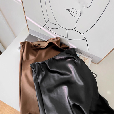 松紧高腰醋酸缎面加绒半身裙子 垂感中长款过膝裙包臀鱼尾裙a字裙