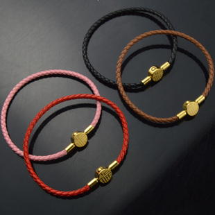 3mm穿金珠牛皮皮绳红绳手链串硬金转运珠diy配件手绳半成品穿福字