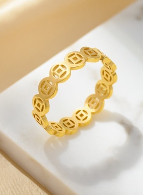 钱多多米多多铜钱铜钛钢戒指