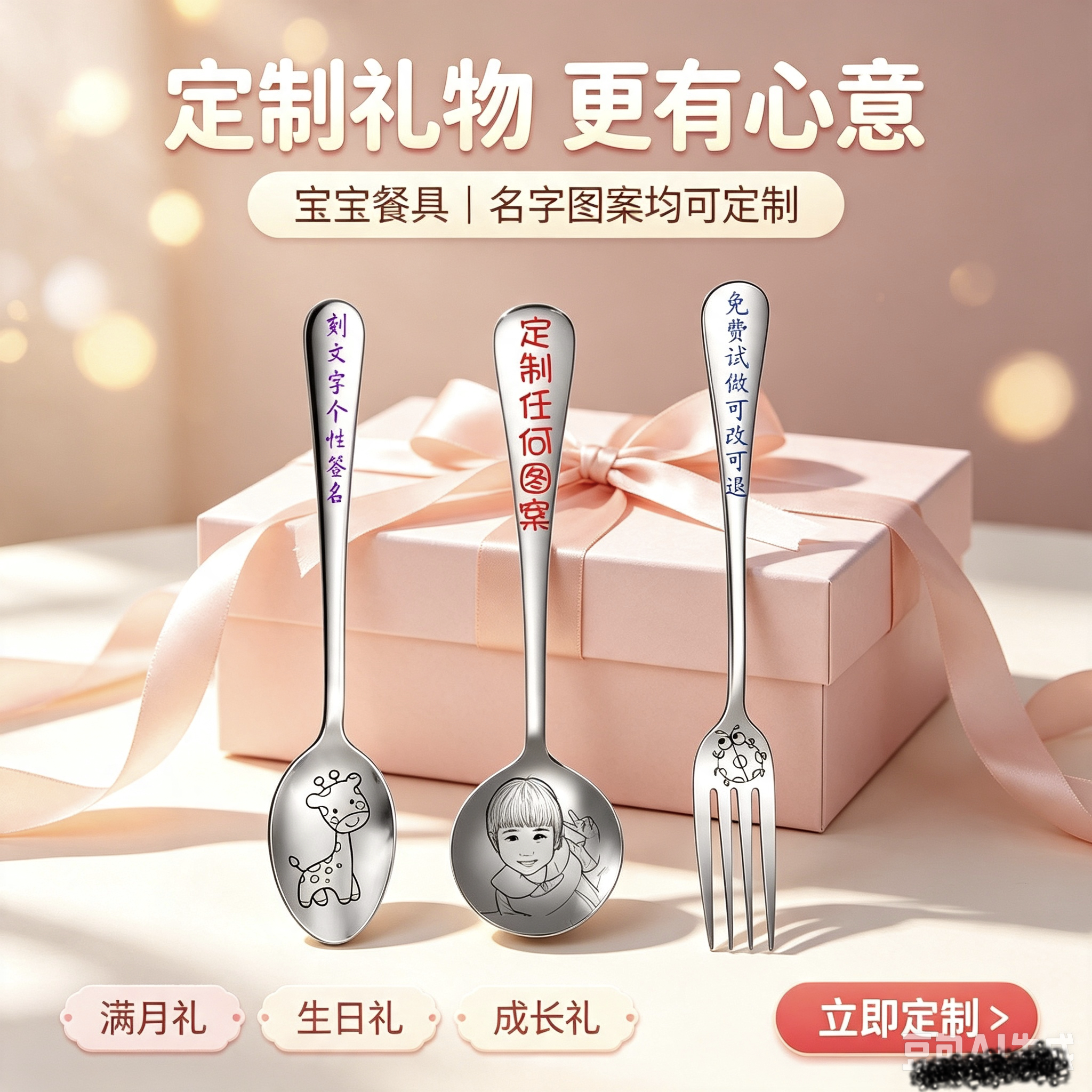 图案定制可爱卡通头像刻字LOG西餐勺