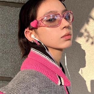 Jennie联名透明糖果冻粉色骑行女墨镜y2k千禧风防紫外线太阳镜男