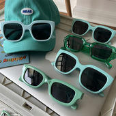大脸显瘦太阳眼镜男 绿色复古方形墨镜女潮高级感街拍夏季 韩版 个性