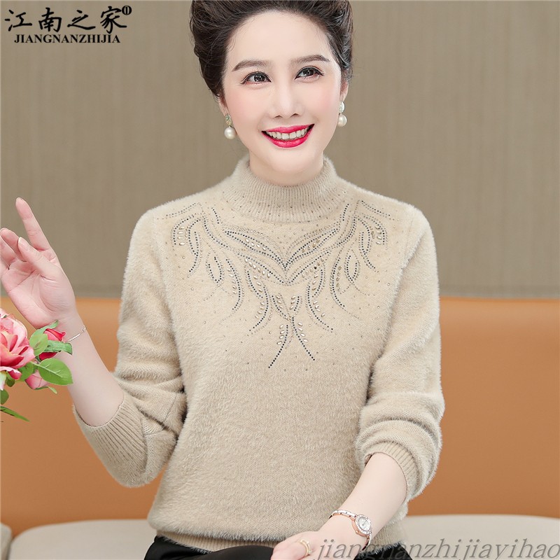 2022妈妈装秋冬装新款水貂绒针织衫4050中老年妇女毛衣加厚打底衫