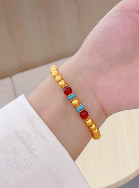 新中式仿绿松蜻蜓眼转运珠手链