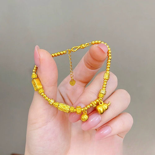 沙金饰品葫芦纳福珠珠盘缠手链女黄金色国潮手串小众高级感配饰