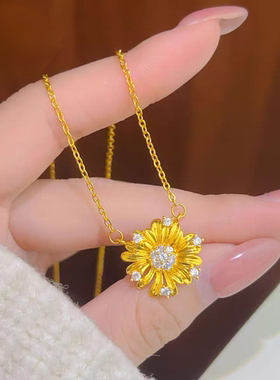 金店同款沙金点钻雏菊项链耳钉