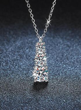 s925纯银吊坠莫桑钻项链女 三生石简约时尚1.5克拉莫桑石项链女