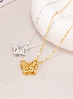 蝴蝶项链女S925纯银轻奢小众