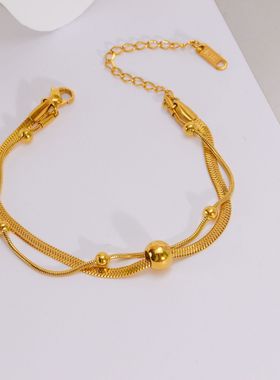 新中式古法沙金简约双层珠珠手链女时尚百搭黄金色手饰圆珠手串潮