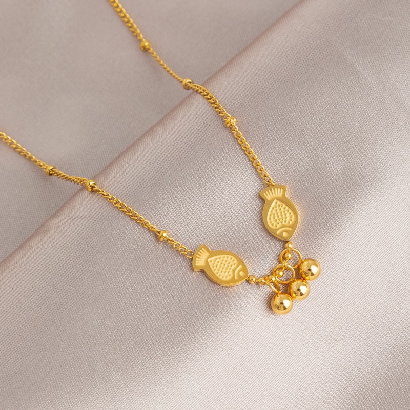 双鱼圆珠吊坠钛钢项链女百搭小众设计级感精致18K金锁骨链不掉色