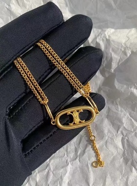 新款凯旋门双层猪鼻子项链女欧美轻奢小众金色复古高级手链锁骨链