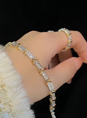 双色高级交叉排钻手链满钻设计小