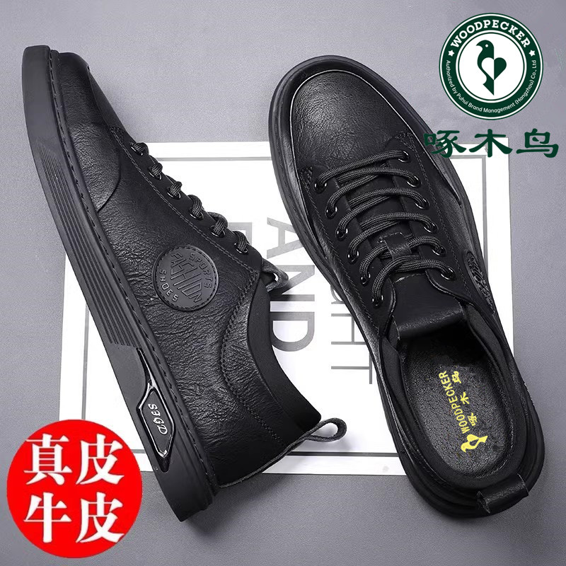 啄木鸟男鞋百搭皮鞋男韩版真皮潮流休闲鞋青年板鞋男鞋小白鞋