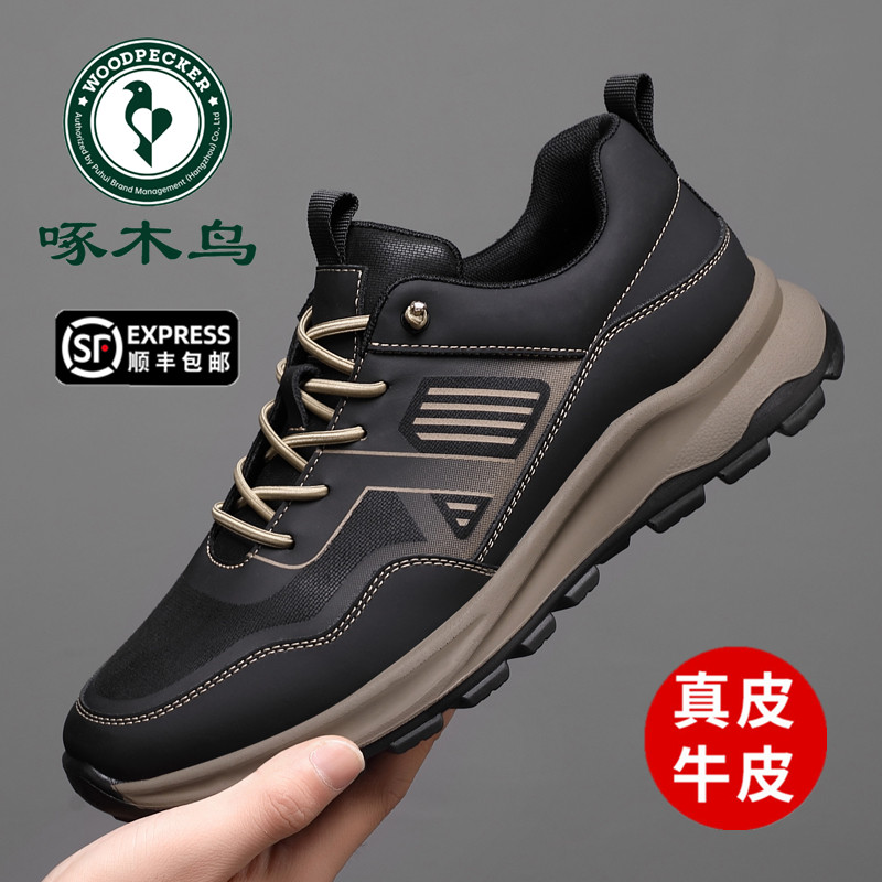 啄木鸟秋季新款软底皮鞋男韩版真皮运动休闲鞋子男潮流百搭老爹鞋